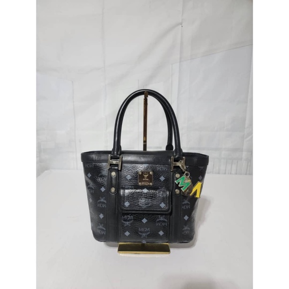 Authentic MCM Small Visetos Coated Canvas and Leather Pocket Tote Black - Picture 1 of 13
